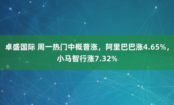 卓盛國際 周一熱門中概普漲，阿里巴巴漲4.65%，小馬智行漲7.32%